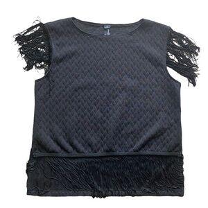 Lord & Taylor Design Lab Black Fringe Top Size Medium NWT